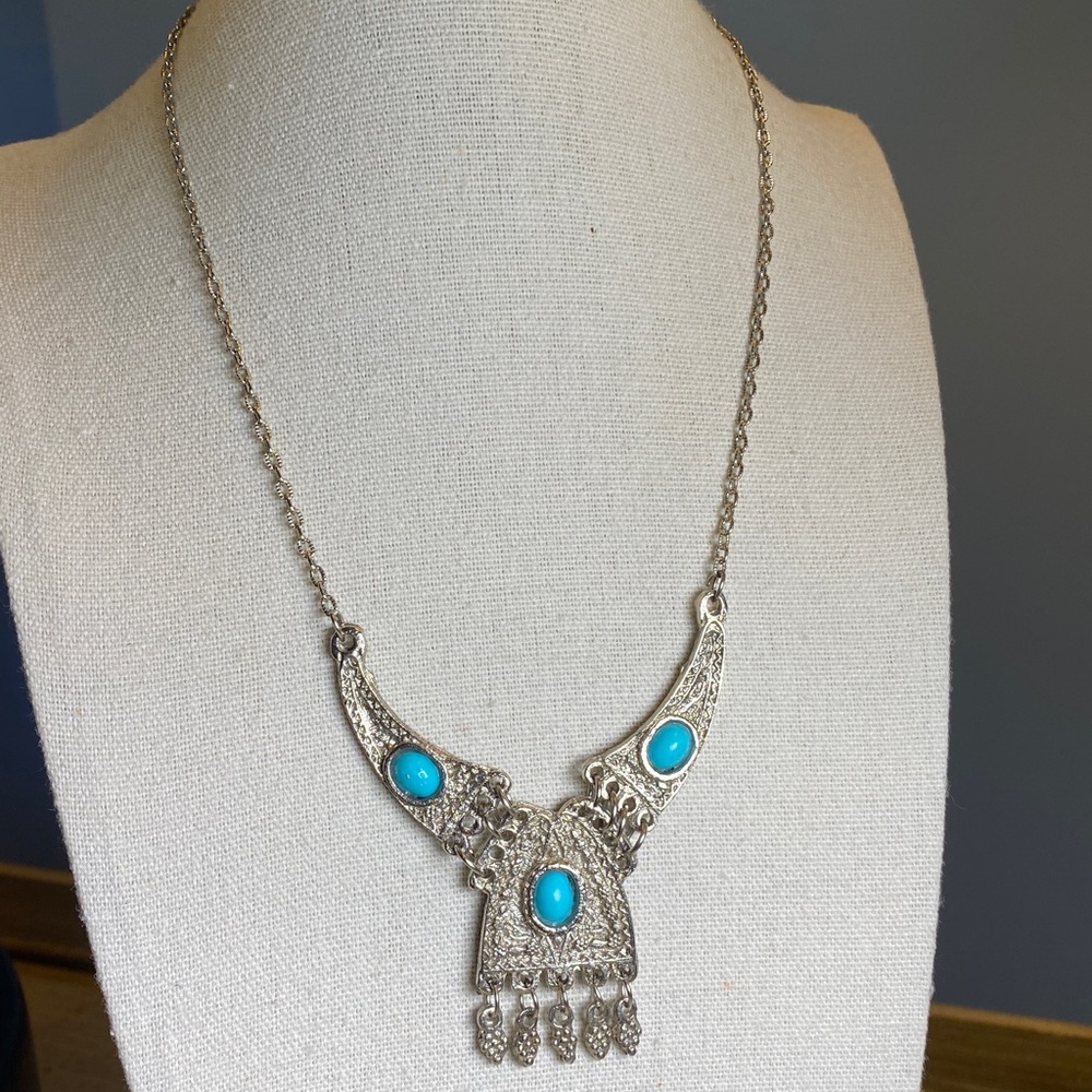 JERUSALEM Silver Necklace with Turquoise Accents